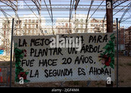 Skelett des Mercat de l'Abaceria Travessera de Gràcia Barcelona, Katalonien, Spanien Stockfoto