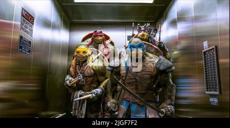 MICHELANGELO, Raffael, LEONARDO, Donatello, TEENAGE MUTANT NINJA TURTLES, 2014 Stockfoto