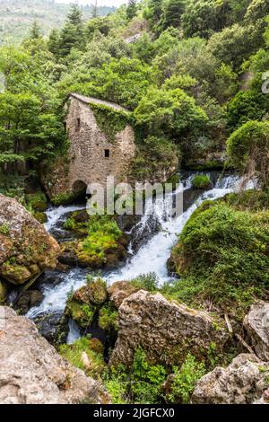 Les Moulins de la Foux in der Nähe von Navacelles, Frankreich Stockfoto