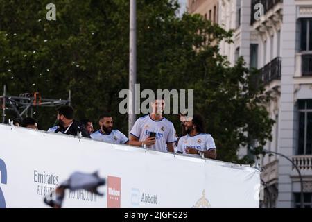 Das Team von Real Madrid feiert den Titel der spanischen La Liga 35. auf dem Cibeles-Platz Stockfoto