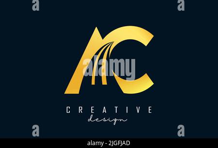 Kreatives AC A c-Logo mit goldenem Buchstaben und Straßenkonzept. Buchstaben mit geometrischem Design. Vektorgrafik mit Buchstabe und Kre Stock Vektor