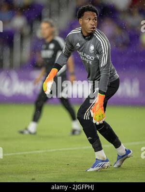 Orlando, FL: Torwart Pedro Gallese (1) von Orlando City während der Vorspielaufwärmungen vor einem MLS-Spiel gegen die Inter Miami, Samstag, 9. Juli 2022, bei E Stockfoto