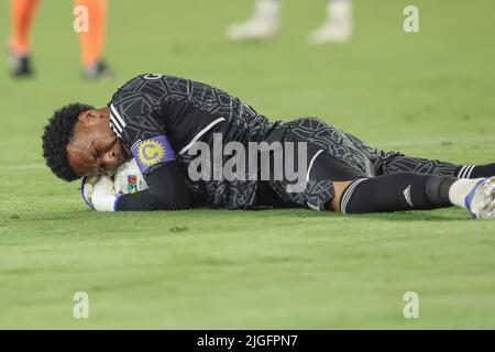 Orlando, FL: Torhüter Pedro Gallese (1) aus Orlando hat in den letzten Sekunden einen großen Safe eingefahren, der den Sieg für die Lions du sicherte Stockfoto