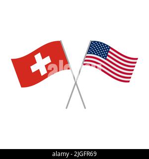 Amerikanischer und Schweizer Flaggen Vektor isoliert auf weißem Hintergrund Stock Vektor