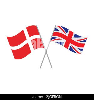 Britische und dänische Flaggen Vektor isoliert auf weißem Hintergrund Stock Vektor