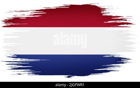 Bunte handgezeichnete Pinselstriche gemalt Nationalflagge der Niederlande. Vorlage für Banner, Karte, Werbung, TV-Werbung, Anzeigen, Webdesig Stockfoto