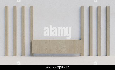 Holzlatten an einer weißen Wand. 3D Rendern Stockfoto