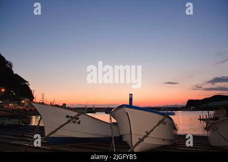 Fischerboot Harbour Dusk Kamagawa Chiba Japan 3 Stockfoto