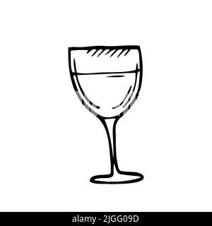 Weinglas. Illustration. Weinherstellung Produkte im Skizzenstil.Vektordarstellung auf isoliertem Hintergrund. Klassisches alkoholisches Getränk. Stock Vektor