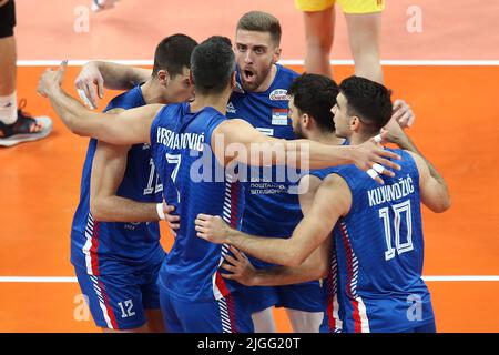 Danzig, Polen. 10.. Juli 2022. Nemanja Masulovic beim Spiel der FIVB Volleyball Nations League Men's Pool 6 zwischen China und Serbien am 10. Juli 2022 in Danzig, Polen. (Foto von Piotr Matusewicz/PressFocus/SIPA USA) France OUT, Poland OUT Credit: SIPA USA/Alamy Live News Stockfoto