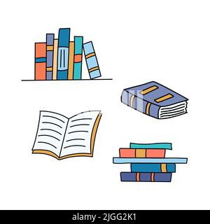 Bücher Doodles Set. Handgezeichnete Designelemente isoliert. Vektordarstellung. Stock Vektor