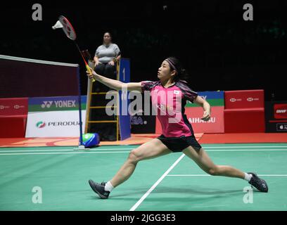 Kuala Lumpur, Malaysia. 10.. Juli 2022. Ein SE Young aus Korea tritt beim Einzel-Finale der Frauen beim Perodua Malaysia Masters 2022 in der Axiata Arena, Bukit Jalil, gegen Chen Yu Fei aus China an. Ein SE Young gewann mit Punktzahlen; 21/21 : 17/5 (Foto von Wong Fok Loy/SOPA Images/Sipa USA) Kredit: SIPA USA/Alamy Live News Stockfoto