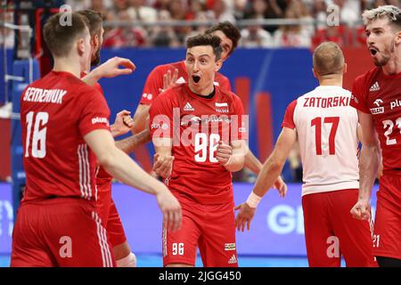 Danzig, Polen. 10.. Juli 2022. Jan Firlej aus Polen beim Spiel der Volleyball Nations League der Männer 2022 zwischen Polen und Slowenien in Credit: PAP/Alamy Live News Stockfoto