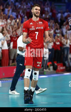 Danzig, Polen. 10.. Juli 2022. Karol Klos aus Polen beim Spiel der Volleyball Nations League der Männer 2022 zwischen Polen und Slowenien in Credit: PAP/Alamy Live News Stockfoto