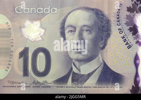 10-Dollar-Banknote, 10 US-Dollar (John A. Macdonald), kanadischer Dollar, CAD, Kanada, Nordamerika Stockfoto