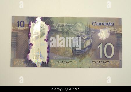 10-Dollar-Banknote, 10 Dollar (der kanadische Personenzug), kanadischer Dollar, CAD, Kanada, Nordamerika Stockfoto