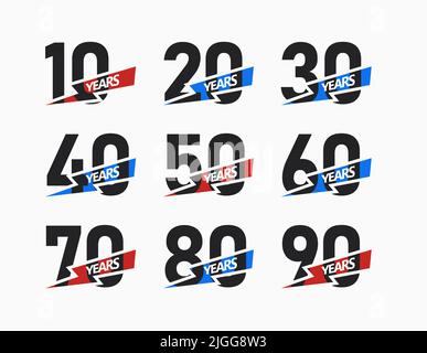 Jubiläumsnummern mit Funkenband Icon Set, Jubiläums-Jahr Grafikdesign für Gratulation und Einladungskarte, Geburtstagsposter, Banner, Logo Stock Vektor