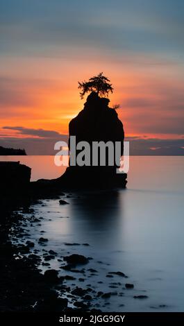 Siwash Rock an der Ufermauer von Vancouver, im Stanley Park Stockfoto