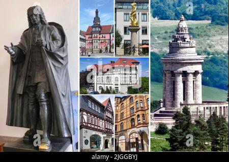 Eisenach, die deutsche Stadt, die berühmt ist für die Geburtsstadt des Komponisten Johann Sebastian Bach und für die Gastgeberin des flüchtigen Martin Luther Stockfoto