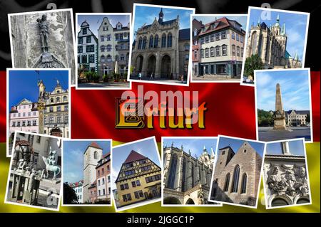 Erfurt ist eine deutsche Vorstadt, die Hauptstadt und das wichtigste Zentrum Thüringens. Es ist eine Universitätsstadt und Sitz der gleichnamigen katholischen Diözese Stockfoto