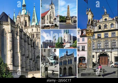 Erfurt ist eine deutsche Vorstadt, die Hauptstadt und das wichtigste Zentrum Thüringens. Es ist eine Universitätsstadt und Sitz der gleichnamigen katholischen Diözese Stockfoto