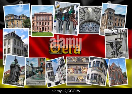 Gera ist eine Stadt in Thüringen, Deutschland. Sie ist nach der Hauptstadt Erfurt und Jena die drittgrößte Stadt des Landes. Stockfoto