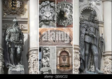 Hamburg, eine der wichtigsten Hafenstädte Deutschlands, wird von Hunderten von Kanälen durchquert und beherbergt zahlreiche Parks und historische Denkmäler Stockfoto