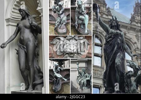 Hamburg, eine der wichtigsten Hafenstädte Deutschlands, wird von Hunderten von Kanälen durchquert und beherbergt zahlreiche Parks und historische Denkmäler Stockfoto