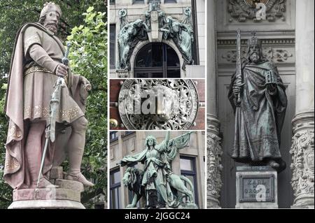 Hamburg, eine der wichtigsten Hafenstädte Deutschlands, wird von Hunderten von Kanälen durchquert und beherbergt zahlreiche Parks und historische Denkmäler Stockfoto