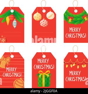 Geschenkanhänger zu Weihnachten mit dekorativen Elementen Stock Vektor