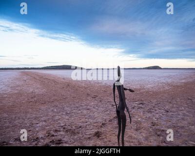 Einer der Lake Ballard. „Salt People“ - 51 Skulpturen aus Metalllegierungen von Sir Antony Gormley (mit dem Titel „Inside Australia“), die um einen trockenen Salzsee verstreut sind Stockfoto