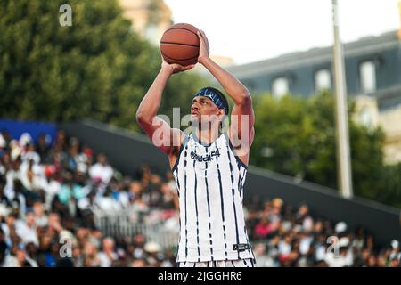 Paris, Frankreich. 10.. Juli 2022. Axel Toupane von Le Cartel während des Quai 54 Basketballturniers (der Streetball-Weltmeisterschaft) in Paris, Frankreich am 10. Juli 2022. Kredit: Victor Joly/Alamy Live Nachrichten Stockfoto