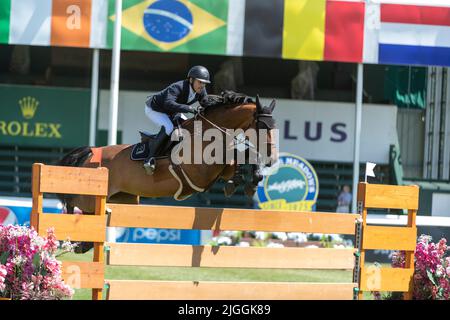 Calgary, Alberta, Kanada, 2022-07-09, Miguel Angel Torres Hernandez (MEX) mit Chacendra, Spruce Meadows International Showjumping, Queen Elizabet Stockfoto