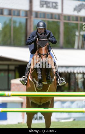 Calgary, Alberta, Kanada, 2022-07-09, Miguel Angel Torres Hernandez (MEX) mit Chacendra, Spruce Meadows International Showjumping, Queen Elizabet Stockfoto