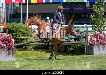 Calgary, Alberta, Kanada, 2022-07-10, Robert Blanchette (IRE) auf Chardonnay, Spruce Meadows International Showjumping, Sun Life Derby, The North Stockfoto