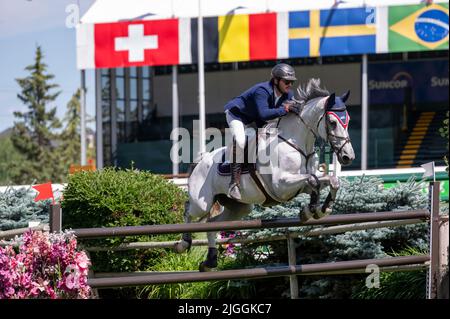 Calgary, Alberta, Kanada, 2022-07-10, Luis Alejandro Plascencia Onate (MEX) mit Chaccalandra, Spruce Meadows International Showjumping, Sun Life Stockfoto