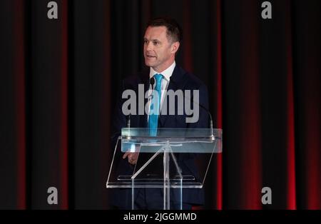Chris Minns MP, spricht auf einer Veranstaltung in Sydney, NSW, 2022. Juni. Stockfoto
