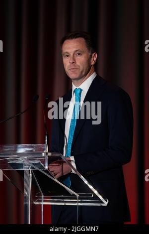Chris Minns MP, spricht auf einer Veranstaltung in Sydney, NSW, 2022. Juni. Stockfoto