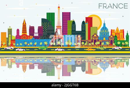 Willkommen in der France Skyline mit Colour Buildings, Blue Sky und Reflections. Vektorgrafik. Tourismuskonzept mit historischer Architektur. France City Stock Vektor