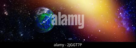 Planeten, Sterne und Galaxien im Weltraum, die die Schönheit der Weltraumforschung zeigen. Stockfoto