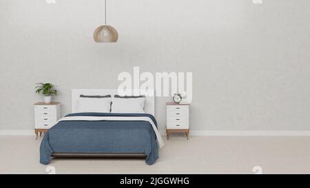 Heim Schlafzimmer Innenraum mockup Hintergrund. Moderne Inneneinrichtung. Freier Speicherplatz für Kopien. 3D Rendern Stockfoto