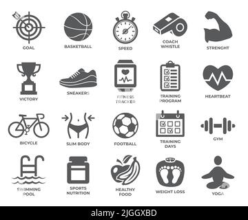 Sportsymbole auf weißem Hintergrund eingestellt Stock Vektor