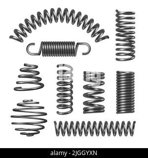 Metallfeder schwarz realistisches Set mit Griff isoliert Vektor-Illustration Stock Vektor