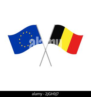 Vektor der Flaggen der Europäischen Union und Belgiens auf weißem Hintergrund isoliert Stock Vektor