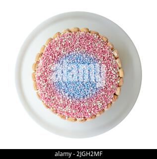 Typischer niederländischer Mausruck mit rosa Mäusen auf einem Kuchen, für die Baby- oder Jungenddusche Stockfoto