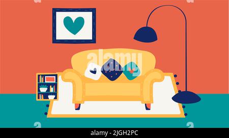 Kreative Wohnzimmer Zoom Hintergrund. Stock Vektor