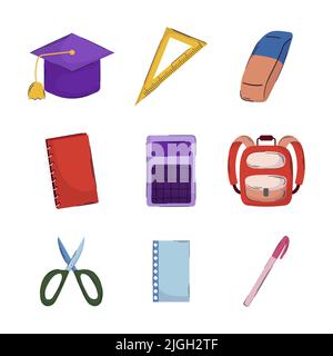 Flat Back to School Elemente Set. Stock Vektor