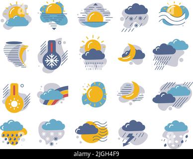 Wetterzeichen, Sonne und Wolken, Regen und Mond Stock Vektor