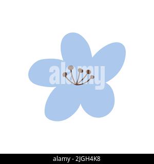 Niedliche blaue Blume isoliert auf weißem Hintergrund. Vektorgrafik in handgezeichneter, flacher Form. Perfekt für Karten, Logo, Dekorationen Stock Vektor