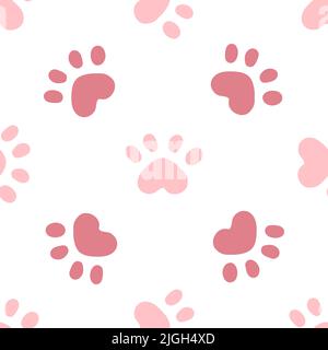 Rosa Katze nahtloses Muster. Hintergrund-Vektorgrafik für Meow und Katzenpfoten. Niedliche Cartoon Pastell-Charakter für Kindermädchen Baby drucken. Stock Vektor